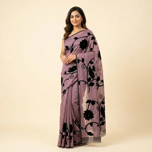 Elegant_Purple_Floral_Printed_Kota_Silk_Aari_Work