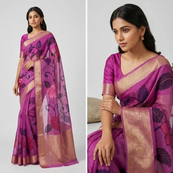 Purple_Ure_Organza_Silk_Floral_Printed_Saree_With_Benarasi_Border