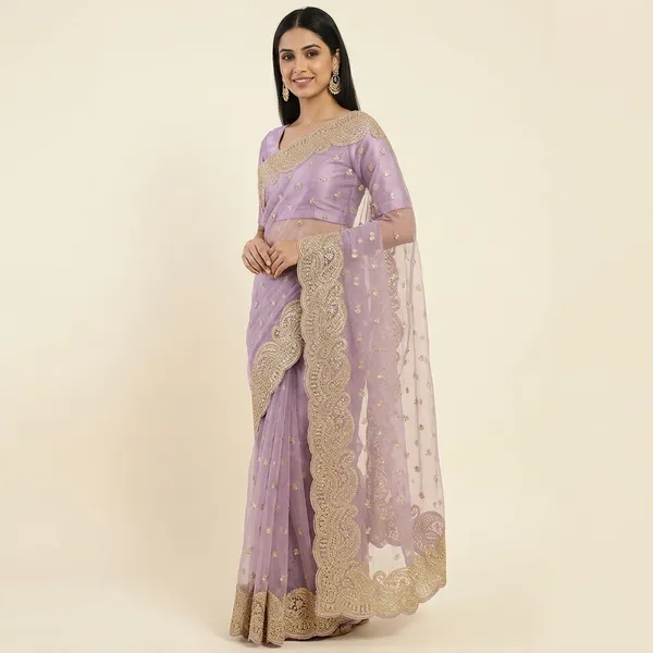 Purple_Embroidered_Organza_Silk_Saree_With_Golden_Scalloped_Border