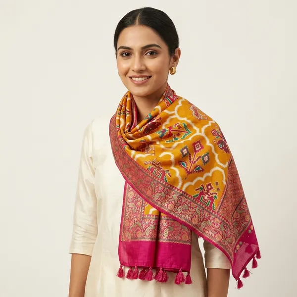 Traditional_Mustard_Yellow_Rangkat_Benarasi_Patola_Saree_With_Pink_Border