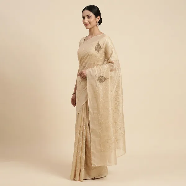 Beige_Tissue_Kota_Silk_Fabric_Embellished_Beads_Work