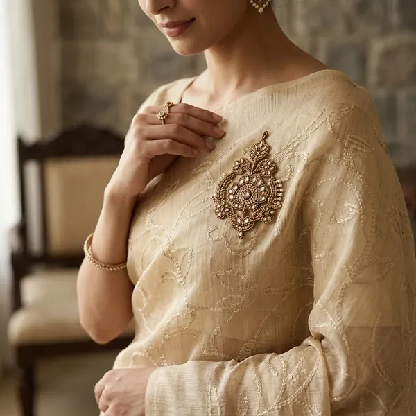 Beige_Tissue_Kota_Silk_Fabric_Embellished_Beads_Work