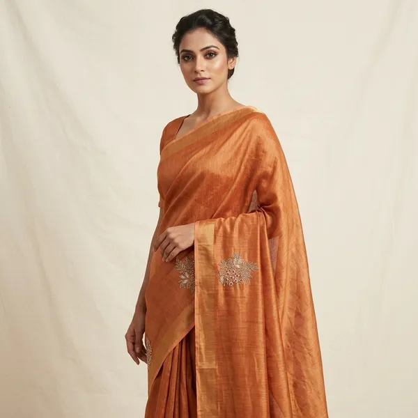 Orange_Tissue_Linen_Saree_With_Embellished_Beads_Motifs