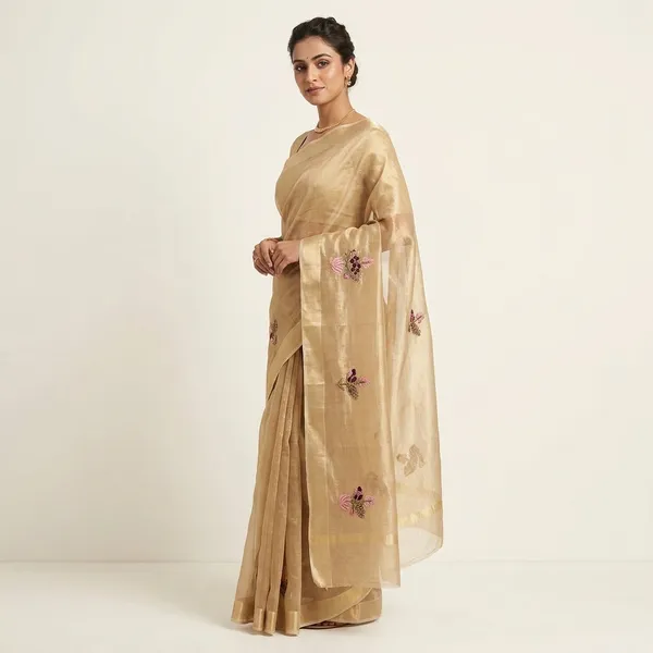 Elegant_Beige_Embroidered_Tissue_Silk_Saree_With_Floral_Motifs