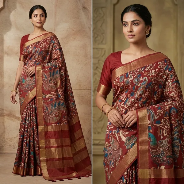 Traditional_Kalamkari_Print_Gajji_Silk_Saree_With_Golden_Border