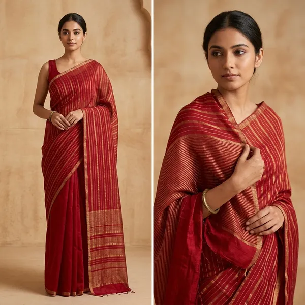 Traditional_Red_Elegant_Striped_Linen_Silk_Handloom_Saree