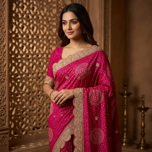 Vibrant_Pink_Embroidered_Gota_Atti_Work_Gajji_Silk_Saree_Withtassel_Detailing
