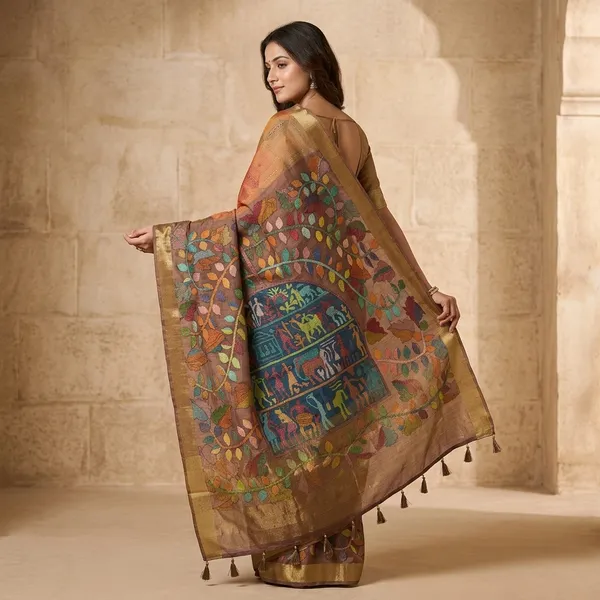 Traditional_Handwoven_Gaji_Silk_Saree_With_Tribal_Art_Motif