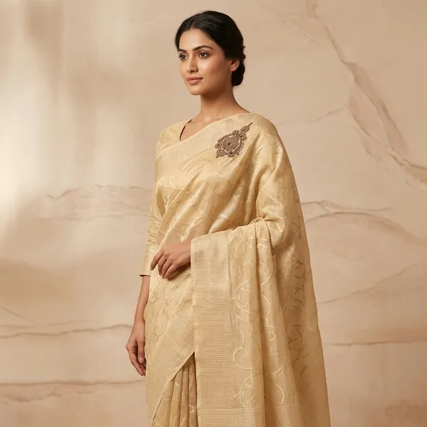 Beige_Tissue_Kota_Silk_Fabric_Embellished_Beads_Work