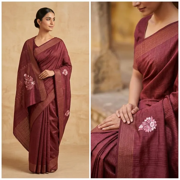 Traditional_Indian_Pashmina_Tussar_Saree_With_Hand_Embrodery