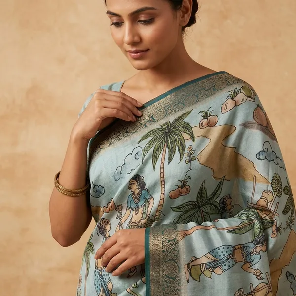 Kalamkari_Print_Munga_Crape_Silk_Saree_With_Zari_Border
