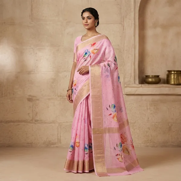 Pink_Kota_Silk_Saree_With_Floral_Digital_Print_And_Zari_Border