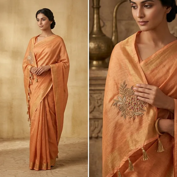 Orange_Tissue_Linen_Saree_With_Embellished_Beads_Motifs