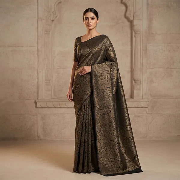 Black_Elegant_Kora_Banarasi_Cotton_Woven_Saree
