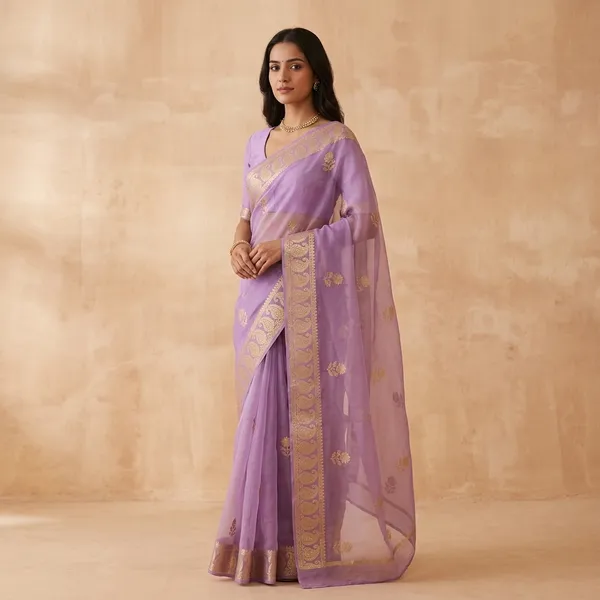 Lavender_Embroidered_Organza_Silk_Saree_With_Golden_Scalloped_Border