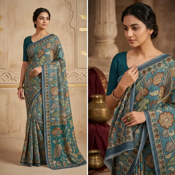 Hand-Printed_Kalamkari_Floral_Print_Saree