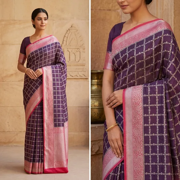 Banarasi_Soft_Silk_Saree_With_Silver_Zari_Work_-_Wine_And_Pink