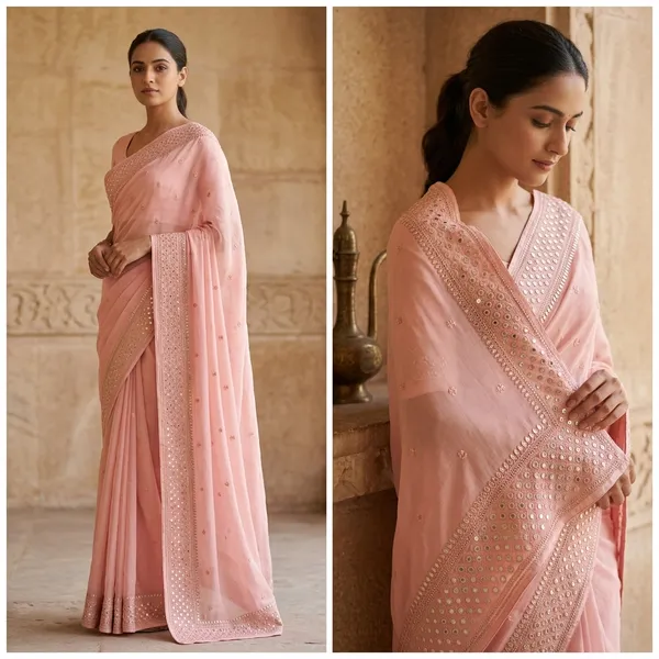 Peach_Pure_Soft_Organza_Silk_Saree_With_Gotta_Patti_Work