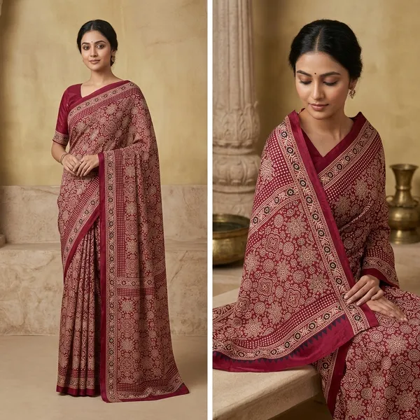 Maroon_Ajrakh_Print_Modal_Cotton_Saree