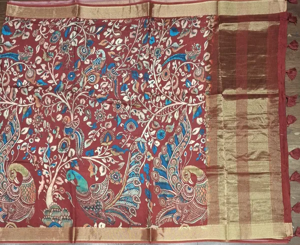 Traditional_Kalamkari_Print_Gajji_Silk_Saree_With_Golden_Border