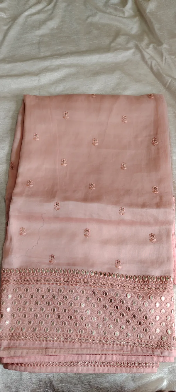 Peach_Pure_Soft_Organza_Silk_Saree_With_Gotta_Patti_Work