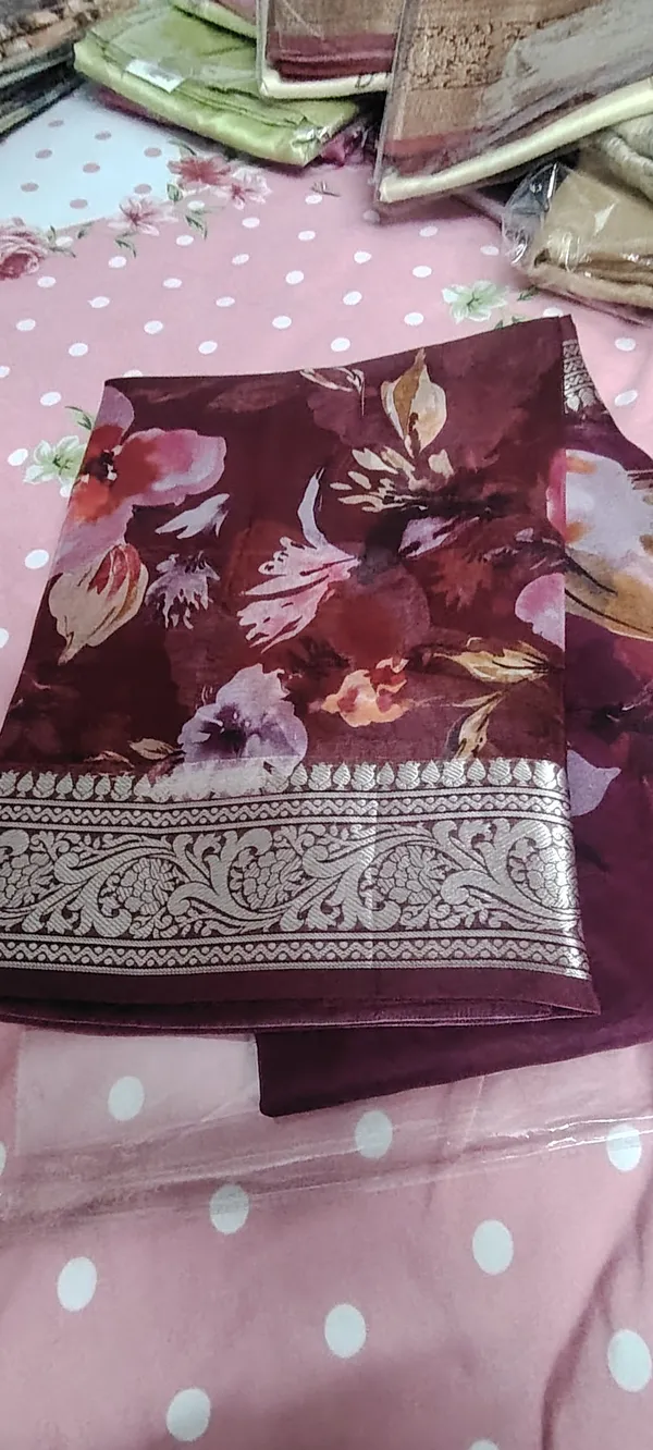 Maroon_Floral_Print_Pure_Organza_Silk_Saree_With_Banarasi_Border