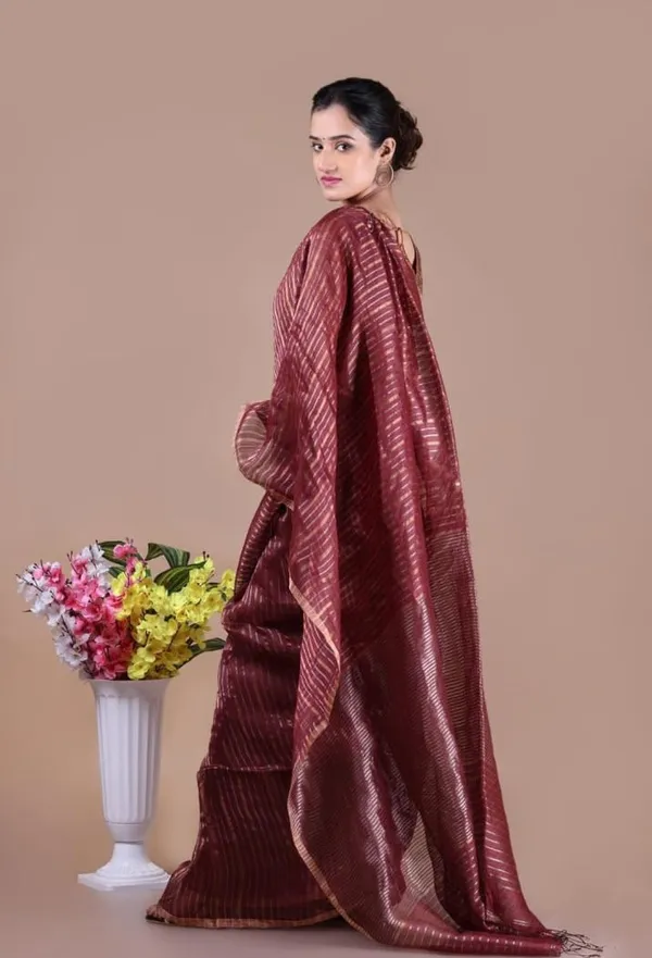 Luxurious_Maroon_Pure_Linen_Silk_Striped_Saree