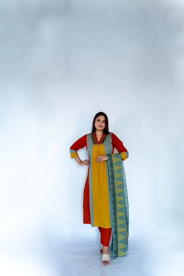 Multicolour_Ethnic_Kurti_With_Dupatta_Set_And_Women_Embroidered_Cotton_Kurta_Pajama_Set_Combo_Pack_Of_2