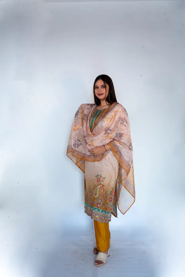 Peach_&_Mustard_Yellow_Elegant_Floral_Embroidered_Ethnic_Suit_Set_With_Dupatta