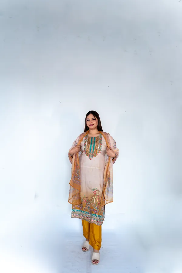Peach_&_Mustard_Yellow_Elegant_Floral_Embroidered_Ethnic_Suit_Set_With_Dupatta