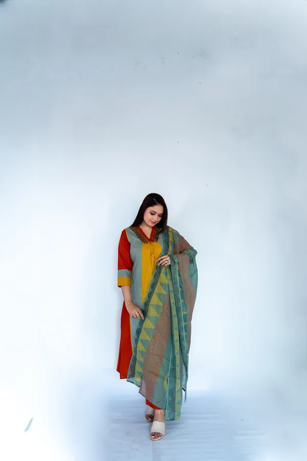 Multicolour_Ethnic_Kurti_With_Dupatta_Set_And_Women_Embroidered_Cotton_Kurta_Pajama_Set_Combo_Pack_Of_2