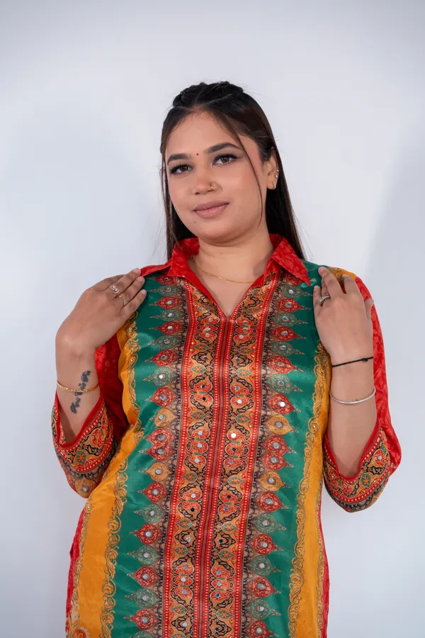 Multicolour_Embroidered_Ethnic_Suit_Set_With_Red_Jacket_And_Pants