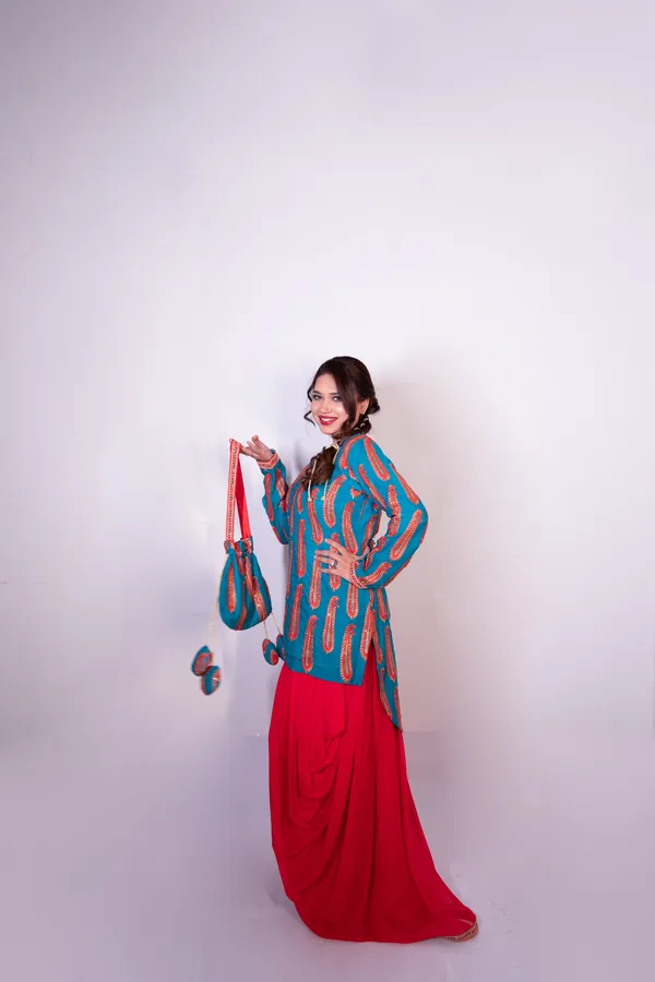 Turquoise_Blue_&_Red_Women_Embroidered_Ethnic_Kurti_With_Red_Sharara_Set