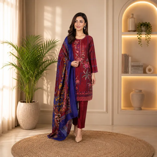 Maroon_&_Blue_Women_Embroidered_Pakistani_Style_Suit_With_Blue_Dupatta_3_Piece_Unstitched_Fabric_Set