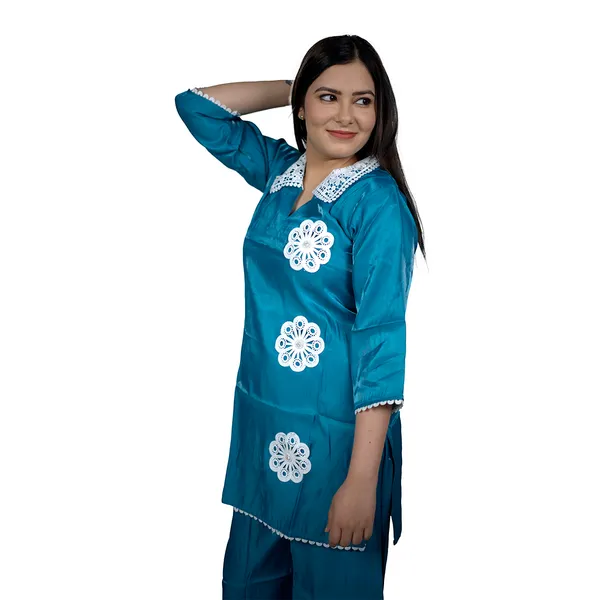 Multicolour_Embellished_Silk_Kurta_Set_With_Dupatta_And_Women_Night_Suit_With_Lace_Detailing_Combo_Pack_Of_2