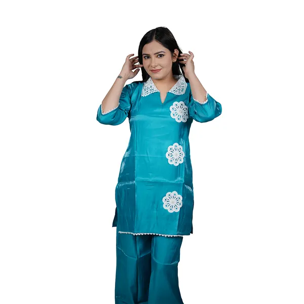 Turquoise_Women_Satin_Night_Suit_With_White_Lace_Detailing