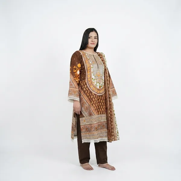Brown_Women_Printed_Lawn_Cotton_Unstitched_Suit_With_Dupatta_3_Piece_Set