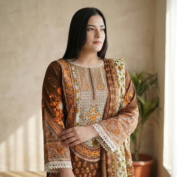 Brown_Women_Printed_Lawn_Cotton_Unstitched_Suit_With_Dupatta_3_Piece_Set