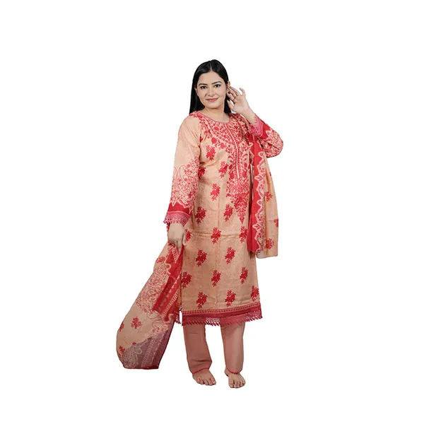 Peach_Women_And_Red_Embroidered_Ethnic_Suit_Set_With_Dupatta