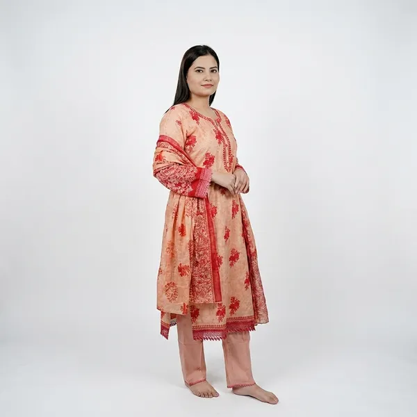 Peach_Women_And_Red_Embroidered_Ethnic_Suit_Set_With_Dupatta