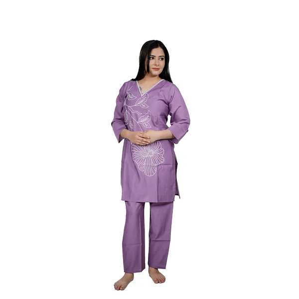 Purple_Embroidered_Cotton_Night_Suit_For_Women
