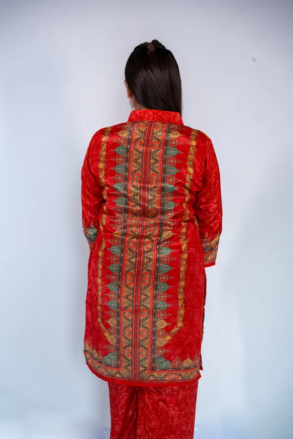 Multicolour_Embroidered_Ethnic_Suit_Set_With_Red_Jacket_And_Pants