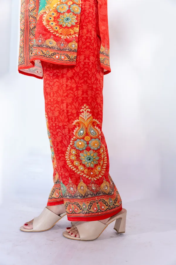 Multicolour_Embroidered_Ethnic_Suit_Set_With_Red_Jacket_And_Pants