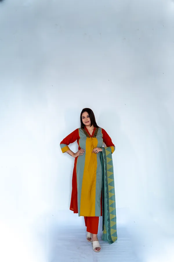 Multicolour_Ethnic_Kurti_With_Dupatta_Set_And_Women_Embroidered_Cotton_Kurta_Pajama_Set_Combo_Pack_Of_2