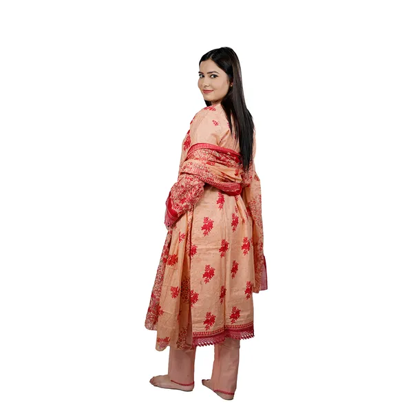 Peach_Women_And_Red_Embroidered_Ethnic_Suit_Set_With_Dupatta