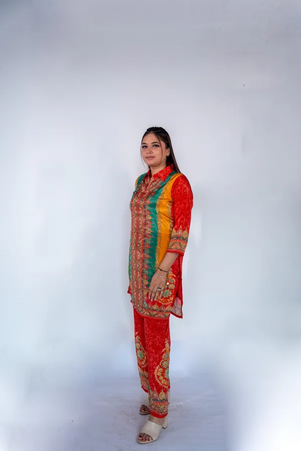 Multicolour_Embroidered_Ethnic_Suit_Set_With_Red_Jacket_And_Pants