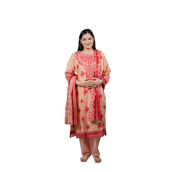 Peach_Women_And_Red_Embroidered_Ethnic_Suit_Set_With_Dupatta