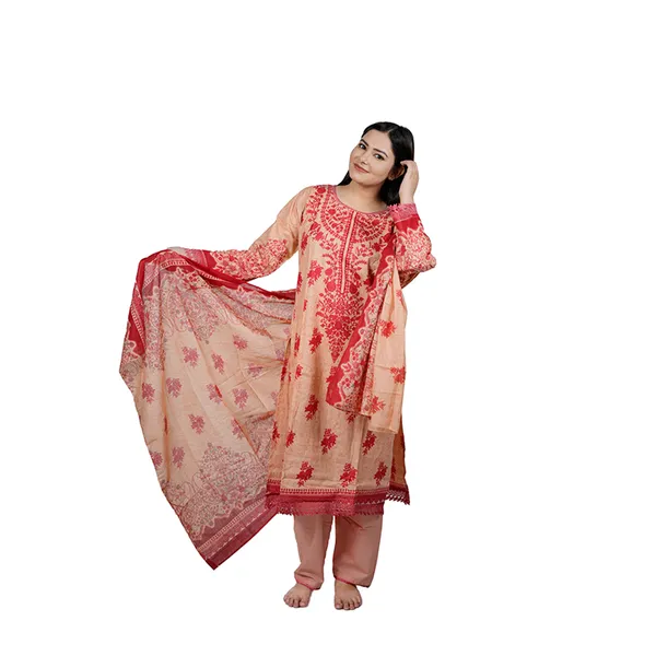Peach_Women_And_Red_Embroidered_Ethnic_Suit_Set_With_Dupatta