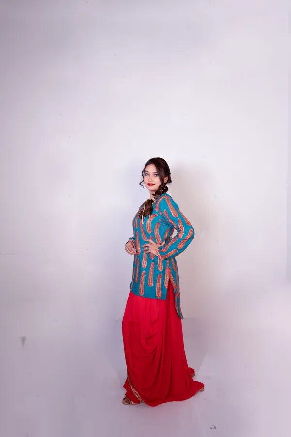 Turquoise_Blue_&_Red_Women_Embroidered_Ethnic_Kurti_With_Red_Sharara_Set