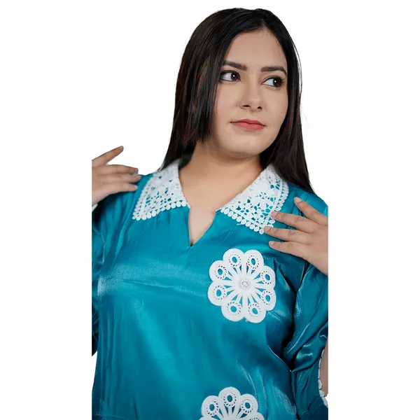Multicolour_Embellished_Silk_Kurta_Set_With_Dupatta_And_Women_Night_Suit_With_Lace_Detailing_Combo_Pack_Of_2